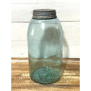 Antique 1900-1910 Blue Ball Mason Jar Bubbles Zinc Lid 9" Tall